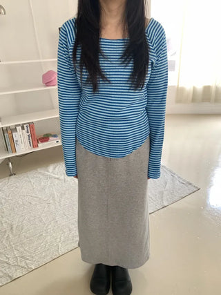 Marine Stripe V-Neck Slim Fit Long Sleeve T-Shirt