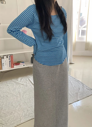 Marine Stripe V-Neck Slim Fit Long Sleeve T-Shirt