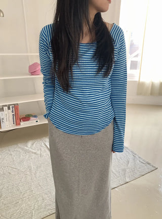 Marine Stripe V-Neck Slim Fit Long Sleeve T-Shirt