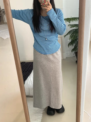Marine Stripe V-Neck Slim Fit Long Sleeve T-Shirt