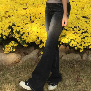 Delicate fit low-rise bootcut denim long pants