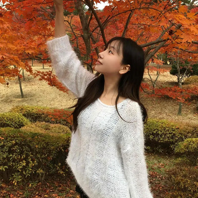 Fuzzy Soft Mohair Loose Fit Round Knit