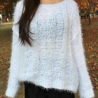 Fuzzy Soft Mohair Loose Fit Round Knit