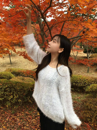 Fuzzy Soft Mohair Loose Fit Round Knit