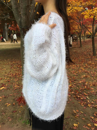 Fuzzy Soft Mohair Loose Fit Round Knit
