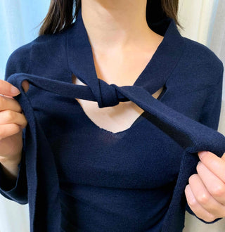 Modern Classic Deep V-Neck Scarf Knit