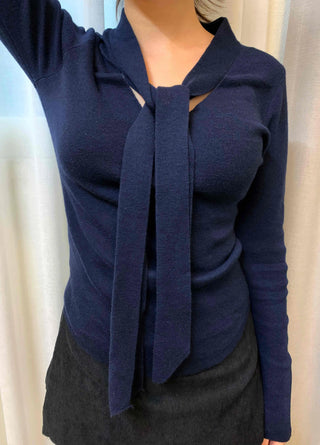 Modern Classic Deep V-Neck Scarf Knit