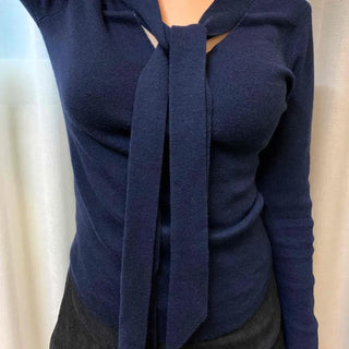 Modern Classic Deep V-Neck Scarf Knit