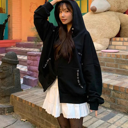 Youth Studded Point Boxy Zip-Up Hoodie
