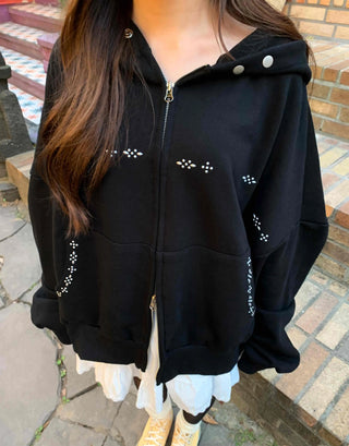 Youth Studded Point Boxy Zip-Up Hoodie