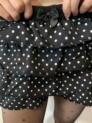 Shirred banded polka dot tiered shorts