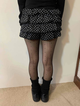 Shirred banded polka dot tiered shorts