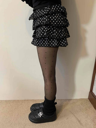 Shirred banded polka dot tiered shorts