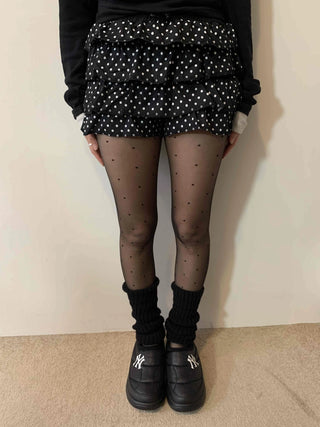Shirred banded polka dot tiered shorts