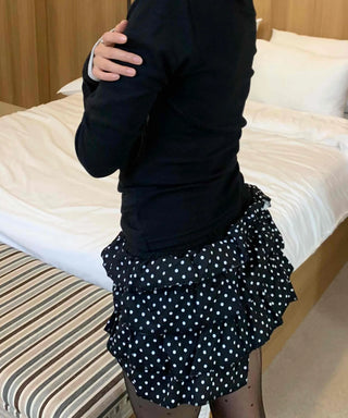 Shirred banded polka dot tiered shorts