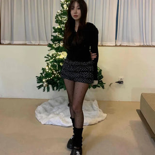 Shirred banded polka dot tiered shorts