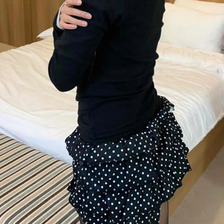 Shirred banded polka dot tiered shorts