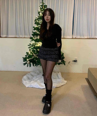 Shirred banded polka dot tiered shorts