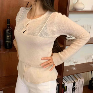 Glamorous Sailor Collar Sheer Button Knit Cardigan