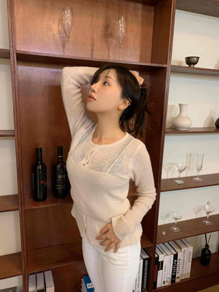 Glamorous Sailor Collar Sheer Button Knit Cardigan