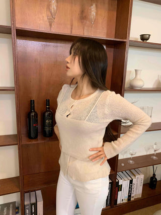 Glamorous Sailor Collar Sheer Button Knit Cardigan
