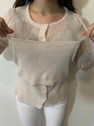 Glamorous Sailor Collar Sheer Button Knit Cardigan