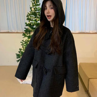 Mandarin Collar Toggle Loose Boxy Short Wool Coat