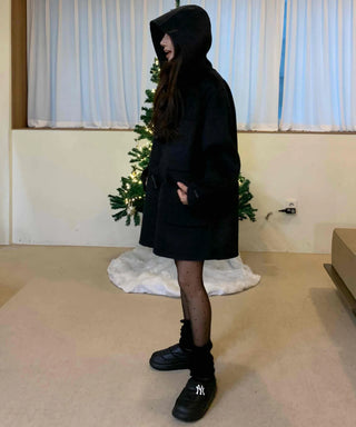 Mandarin Collar Toggle Loose Boxy Short Wool Coat