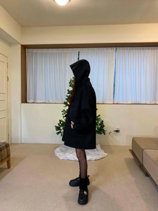 Mandarin Collar Toggle Loose Boxy Short Wool Coat