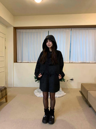 Mandarin Collar Toggle Loose Boxy Short Wool Coat