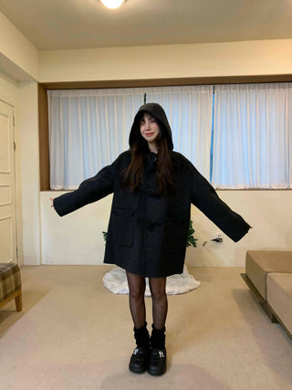 Mandarin Collar Toggle Loose Boxy Short Wool Coat