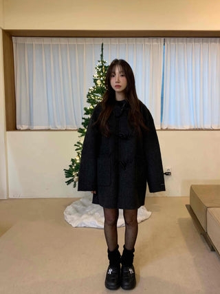 Mandarin Collar Toggle Loose Boxy Short Wool Coat