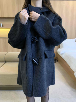 Mandarin Collar Toggle Loose Boxy Short Wool Coat
