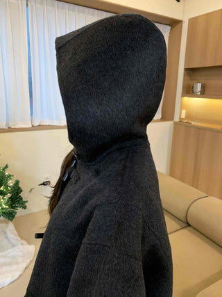 Mandarin Collar Toggle Loose Boxy Short Wool Coat