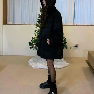 Mandarin Collar Toggle Loose Boxy Short Wool Coat