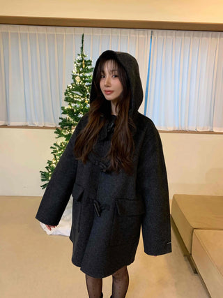 Mandarin Collar Toggle Loose Boxy Short Wool Coat