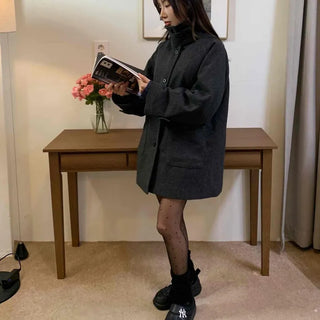 Tailored Single Loose Fit Wool Blend Long Coat
