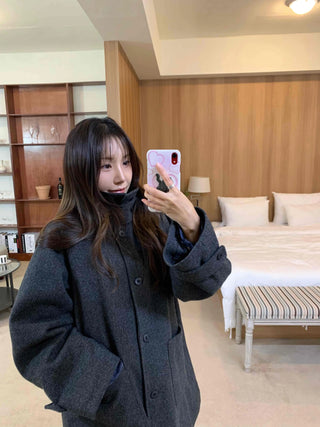 Tailored Single Loose Fit Wool Blend Long Coat