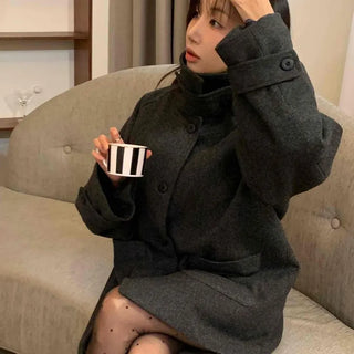 Tailored Single Loose Fit Wool Blend Long Coat