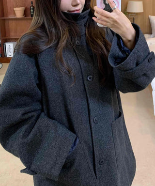 Tailored Single Loose Fit Wool Blend Long Coat