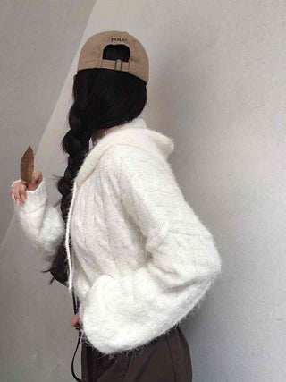 Puff Shoulder Cable Knit Zip-up