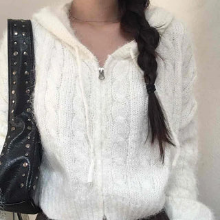 Puff Shoulder Cable Knit Zip-up
