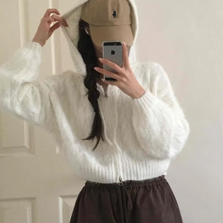 Puff Shoulder Cable Knit Zip-up
