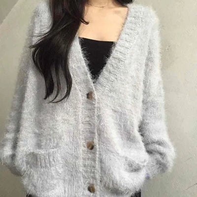 Soft Fudge Angora V-Neck Button Cardigan