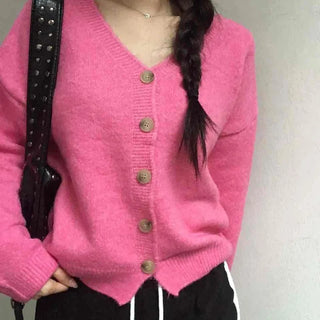 Soft Angora V-neck Button Crop Cardigan