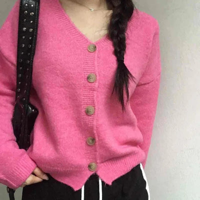 Soft Angora V-neck Button Crop Cardigan