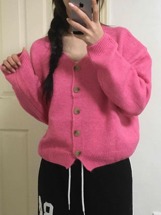 Soft Angora V-neck Button Crop Cardigan