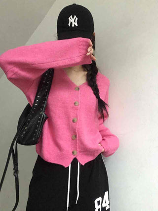 Soft Angora V-neck Button Crop Cardigan