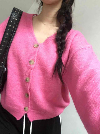 Soft Angora V-neck Button Crop Cardigan