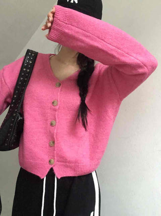 Soft Angora V-neck Button Crop Cardigan